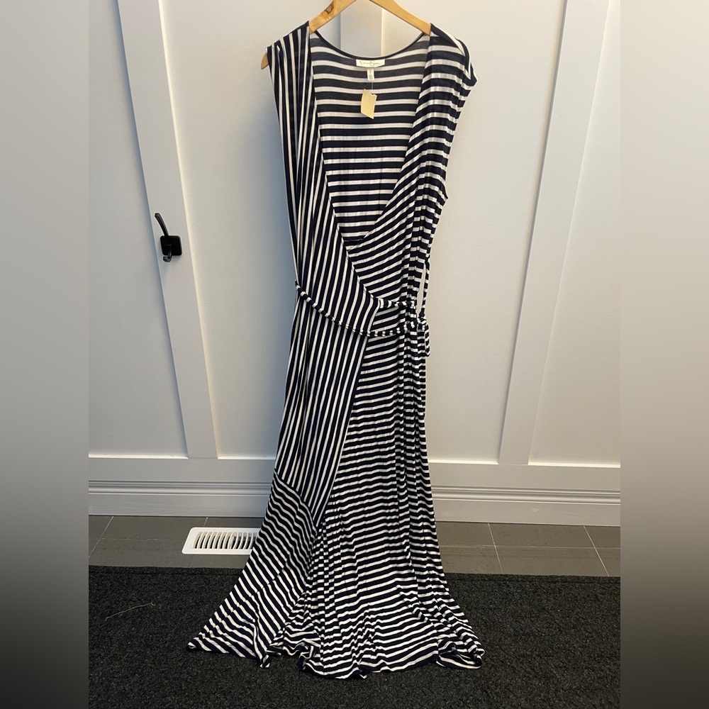 Striped Navy and White Maternity Maxi Dress